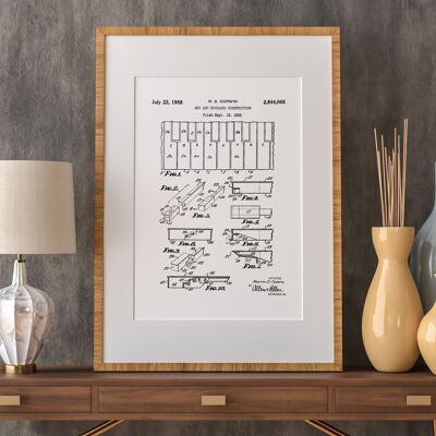Stampa del disegno del brevetto: pianoforte, tasti della tastiera