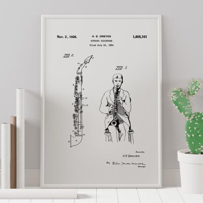 Patent drawing print: Saxophone