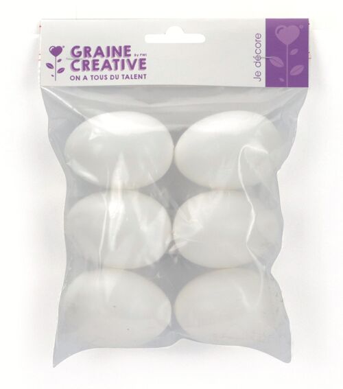 LOT DE 6 OEUFS PLASTIQUE BLANC ht60 SOUS SACHET 15x18