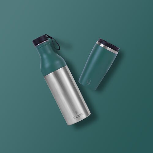 Combined 2-in-1 reusable coffee cup + water bottle