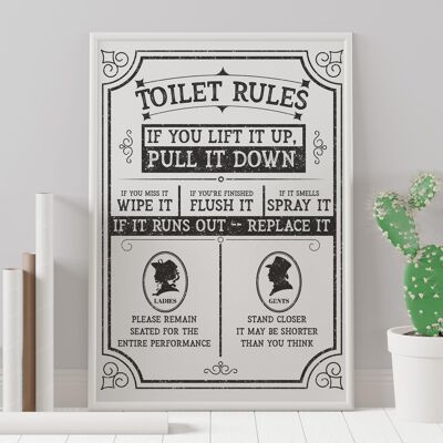 Toilet rules vintage bathroom print