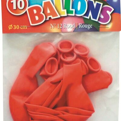 BOLSA DE 10 GLOBOS ROJOS DE 12 PULGADAS