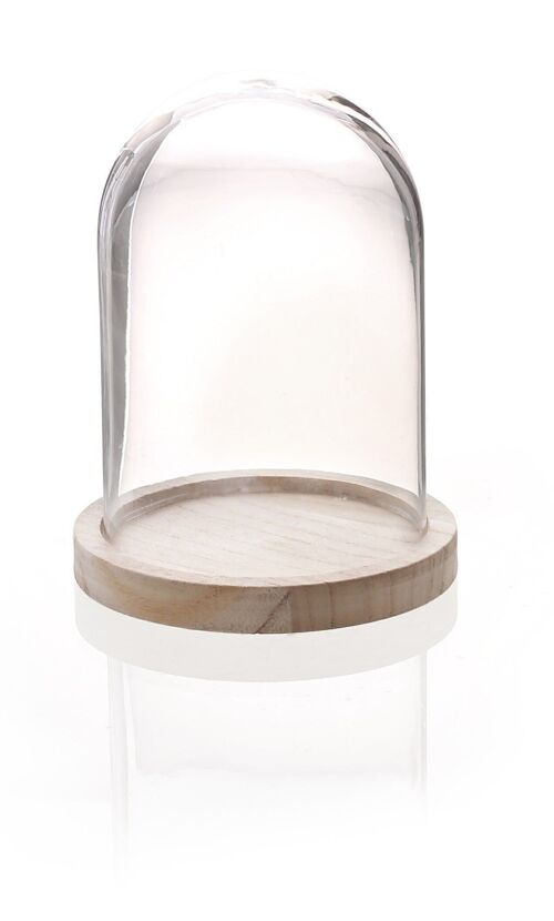 CLOCHE VERRE + SOCLE BOIS Ø12 H16CM