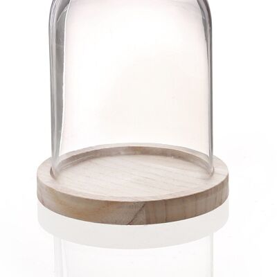 CLOCHE VERRE + SOCLE BOIS Ø12 H16CM