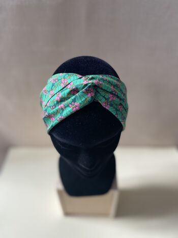 Headband et Ceinture Joséphine  en Liberty motif fleurs vertes 2