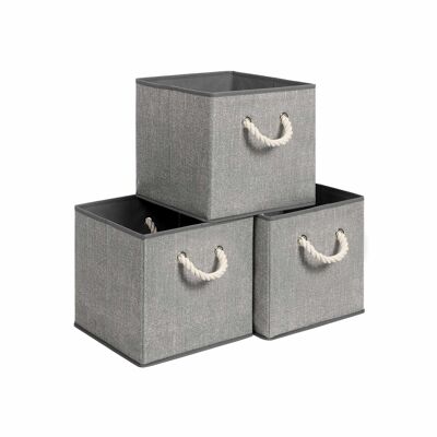 Set di 3 scatole in tessuto senza coperchio, grigio