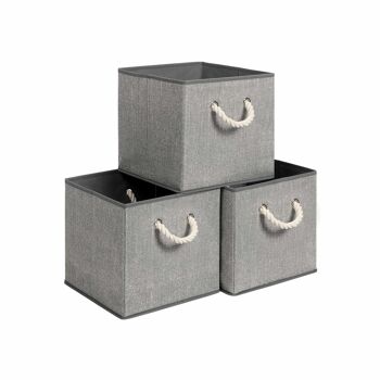 Lot de 3 boîtes en tissu sans couvercle, gris 1