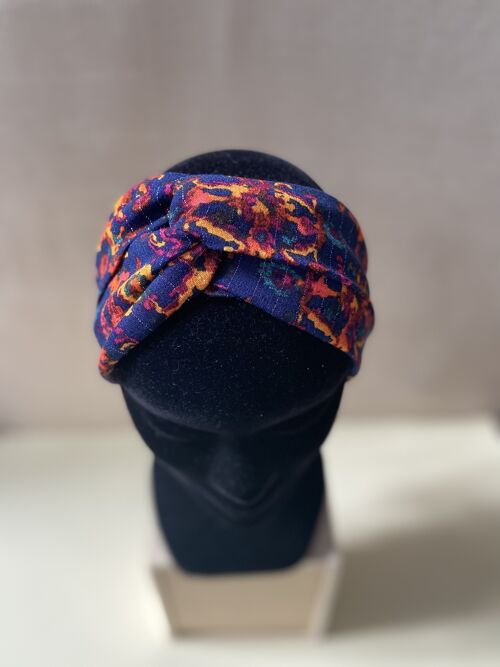 Headband et ceinture Joséphine motif arabesques bleu