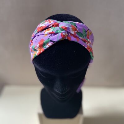 Headband and belt Joséphine mauve cherry pattern