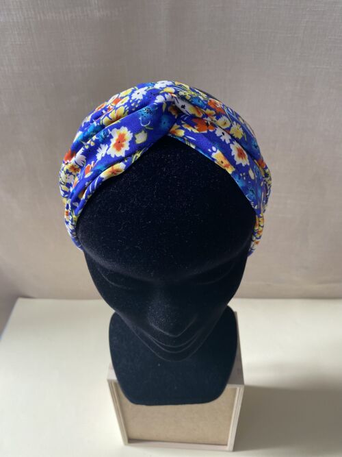 Headband et ceinture Joséphine motif fleurettes bleu