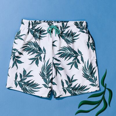 White with Green Leaf Print Shorts