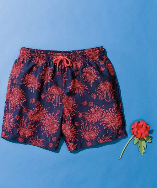 Navy & Coral Print Shorts