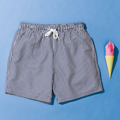 Short rayé bleu marine et blanc