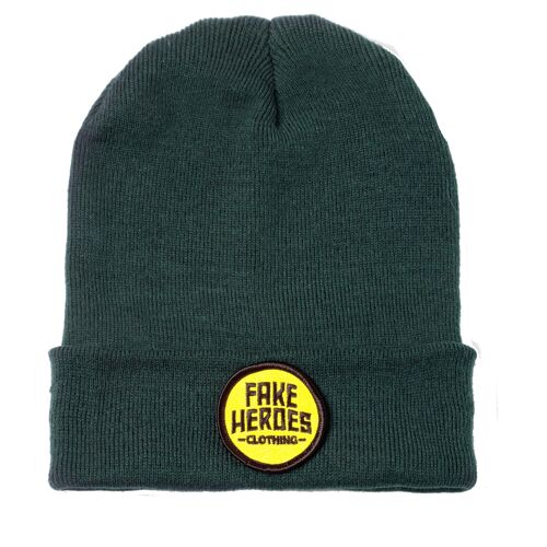 Green Beanie with Yellow Patch