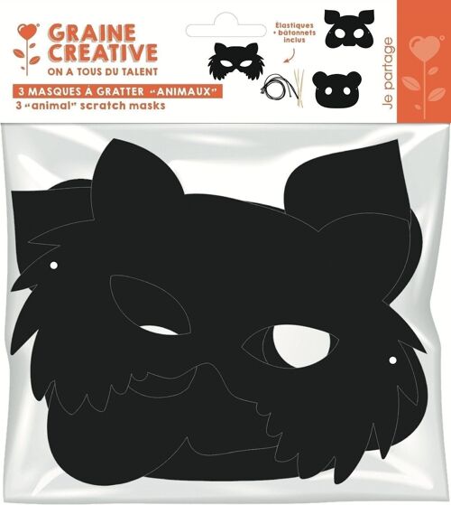 SACHET DE 3 MASQUES A GRATTER ANIMAUX 2