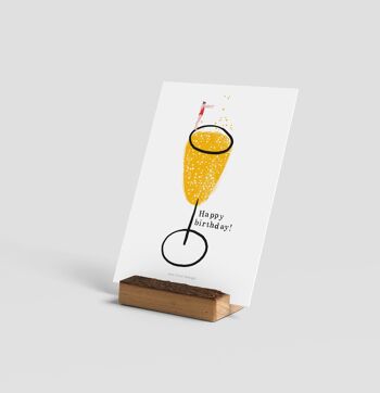 Joyeux anniversaire mini-impression d'art | Carte de note de champagne 2