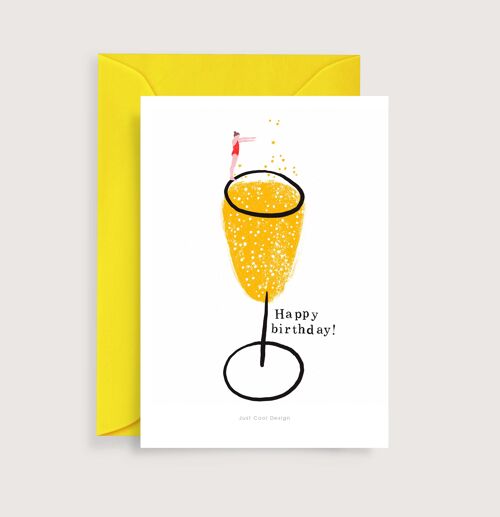 Happy birthday mini art print | Champagne note card