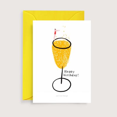 Joyeux anniversaire mini-impression d'art | Carte de note de champagne