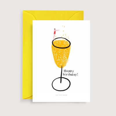 Happy birthday mini art print | Champagne note card