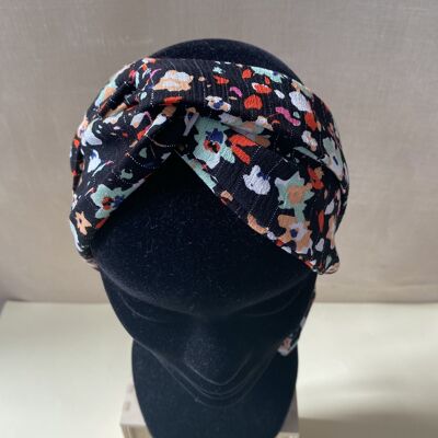 Headband ceinture Joséphine motif fleurettes lurex noir