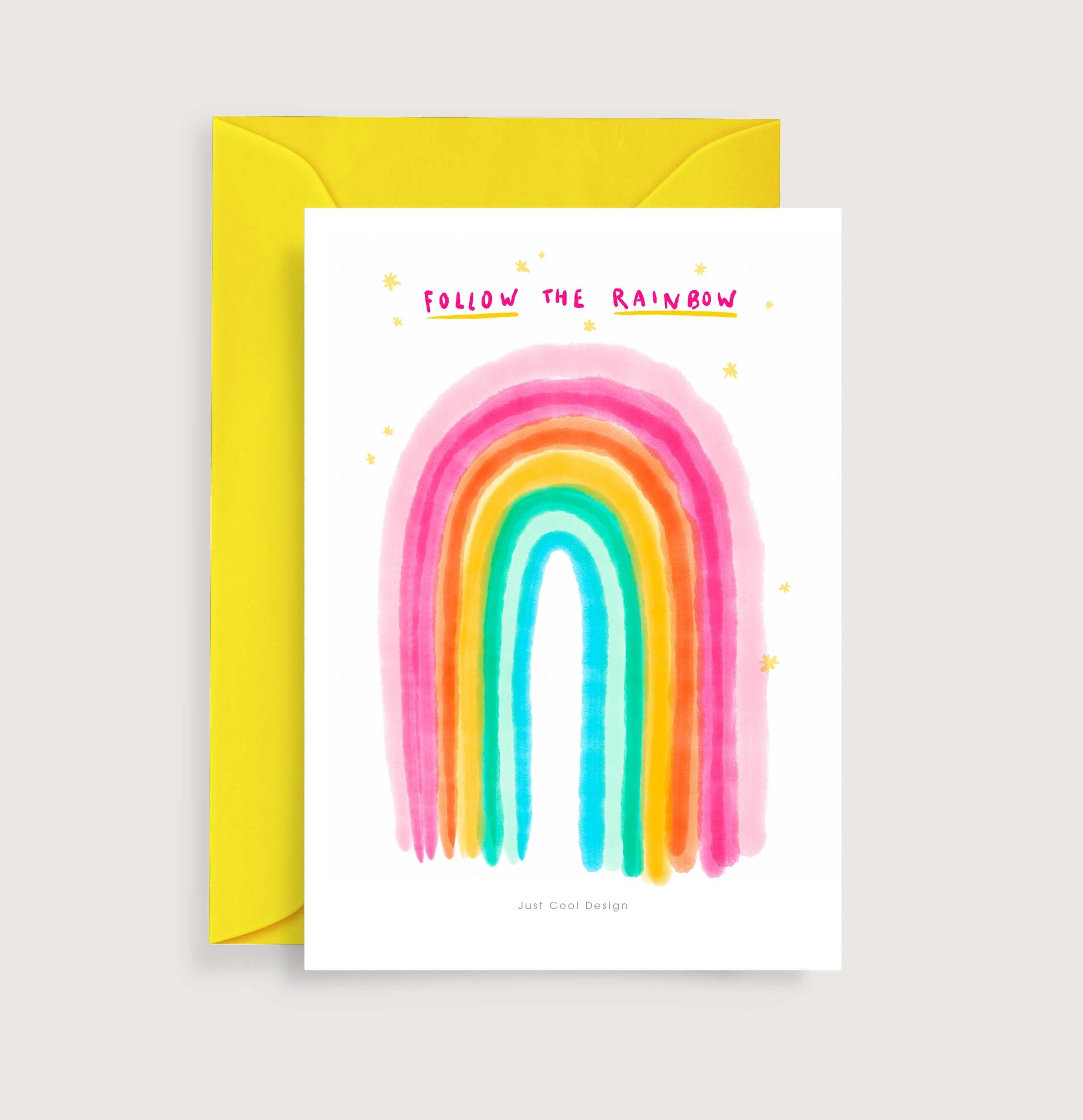 Mini stampa artistica con arco iris rosa | Etichetta di nota illustrativa