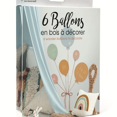 BOITE DE 6 BALLONS EN BOIS 200-150-100mm + FIL