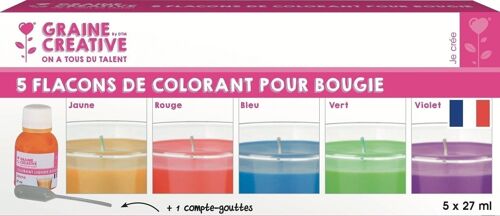 COLORANT BOUGIE LIQUIDE 5 FLACONS 27 ML COL. ASSORTIS