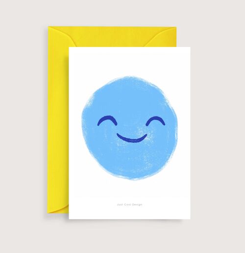 Blue emoticon mini art print | Illustration note card