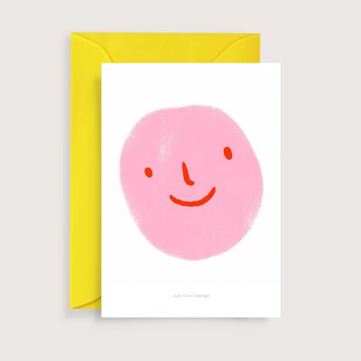 Pink emoticon mini art print | Illustration note card