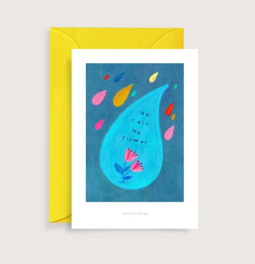No rain no flowers mini art print | Illustration note card