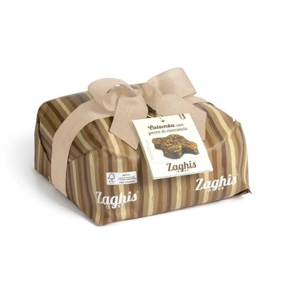 EASTER COLOMBA WITH CHOCOLATE DROPS ZAGHIS G 750. Traditional Italian Easter dessert. Handcrafted production. Hand wrapped.