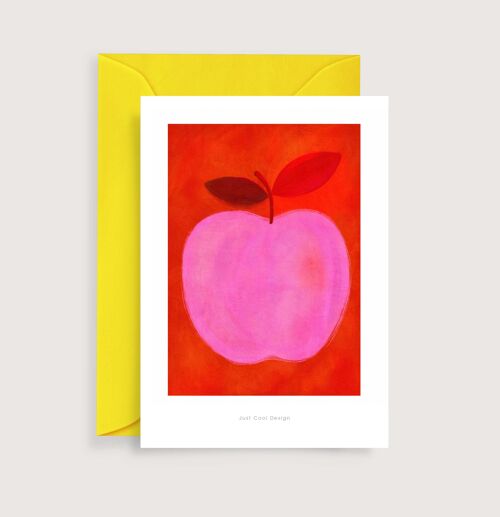 Pink apple mini art print | Illustration note card