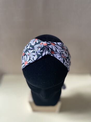 Headband et ceinture Joséphine motif marguerites noir 1