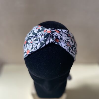 Headband et ceinture Joséphine motif marguerites noir