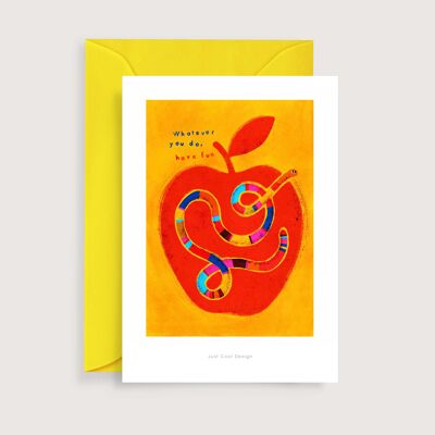 Happy worm mini art print | Illustration note card