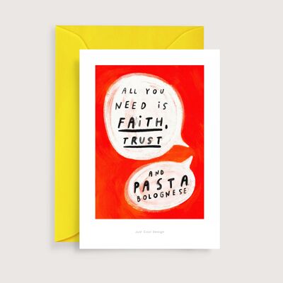 Todo lo que necesitas es una mini impresión de arte de pasta | Tarjeta de nota de ilustración