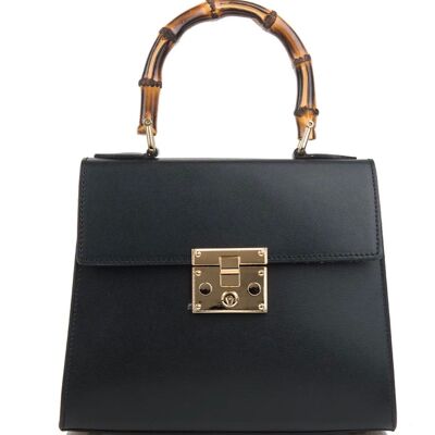 Megan Black Bamboo Leather HandBag