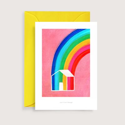 Mini stampa artistica della casa arcobaleno | Scheda di nota dell'illustrazione