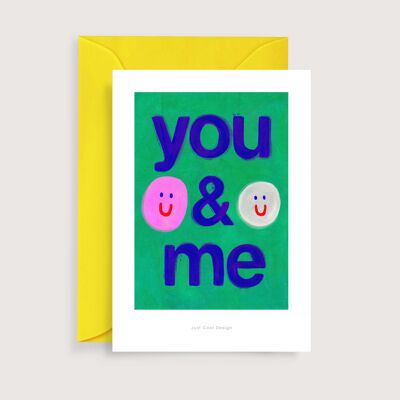 Mini impresión de arte sonriente de You & Me | Tarjeta de nota de ilustración