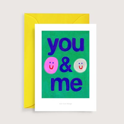 Mini impresión de arte sonriente de You & Me | Tarjeta de nota de ilustración
