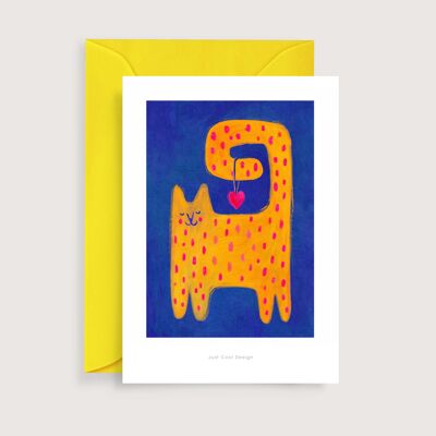 Mini-impression d'art chat et coeur | Carte de correspondance d'illustration