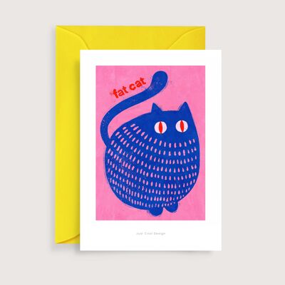 Mini impressione de arte de gato gordo | Etichetta di nota illustrativa