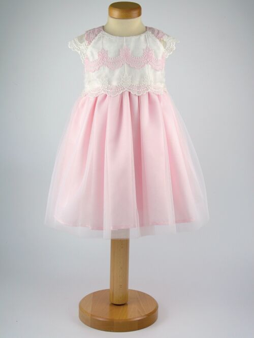 Pink and Ivory Lace Girls Party Dress , ages 0 to 24 months