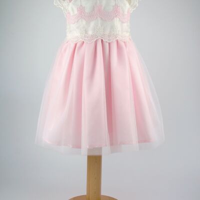 Partykleid aus rosa und elfenbeinfarbener Spitze für Mädchen im Alter von 0 bis 24 Monaten