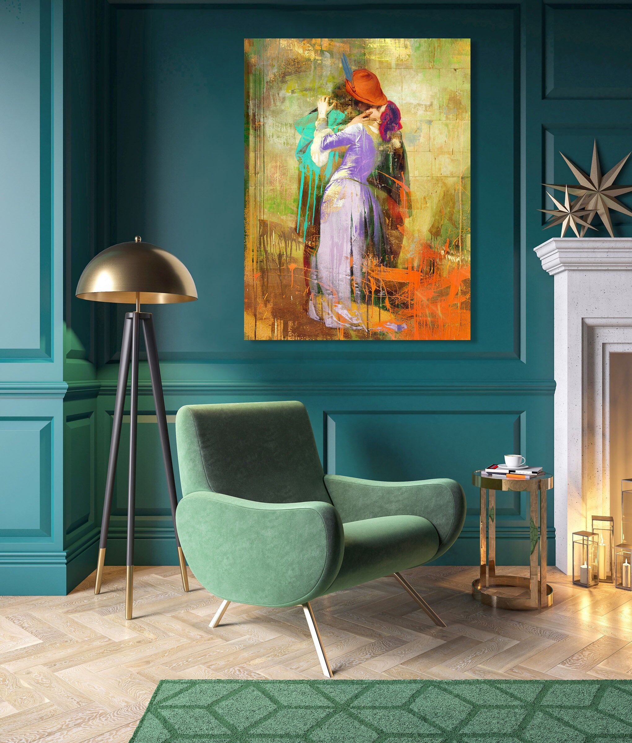 Quadro pop art, stampa su tela: Eric Chestier, Il bacio di Hayez 2.0