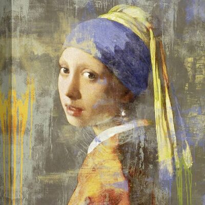 Peinture pop art, impression sur toile : Eric Chestier, La Jeune fille à la perle de Vermeer 2.0