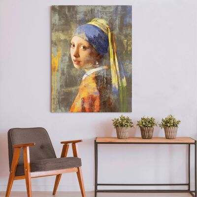 Peinture pop art, impression sur toile : Eric Chestier, La Jeune fille à la perle de Vermeer 2.0