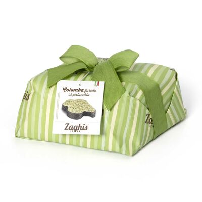 EASTER COLOMBA STUFFED WITH PISTACHIO CREAM ZAGHIS G 800. Traditional Italian Easter cake. Handcrafted production. Hand wrapped.