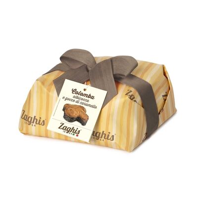 EASTER COLOMBA WITH APRICOTS AND CARAMEL DROPS ZAGHIS G 750. Traditional Italian Easter cake. Handcrafted production. Hand wrapped. Easter 2023 special edition.