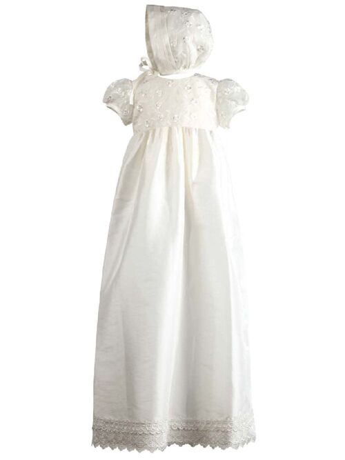 Baby Girls Traditional Lace Bodice Christening Robe with Matching Bonnet. Sges 0 to 12 months